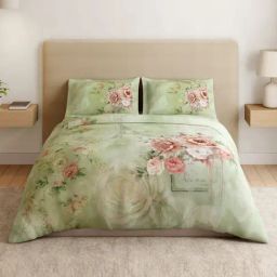 Spaces Cotton Green Floral 180 TC Double Size Bedsheet with 2 Pillow Covers-picture-20