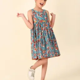 Fabindia Kids Blue Printed Dress-image-90