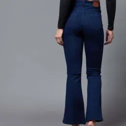 Miss Chase Navy Blue Bootcut High Rise Clean Look Regular Stretchable Denim Jeans image 4