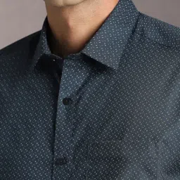 Louis Philippe Navy Cotton Regular Fit Printed Shirt image 4