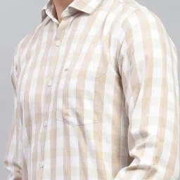 Monte Carlo Beige Cotton Regular Fit Checks Shirt image 5