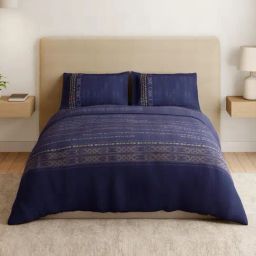 Spaces Cotton Blue Traditional 180 TC Double Size Bedsheet with 2 Pillow Covers-picture-43