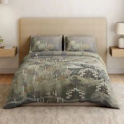 Spaces Cotton Grey Floral 132 TC Double Size Bedsheet with 2 Pillow Covers-picture-8