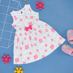 Pantaloons Baby White & Pink Cotton Floral Print Dress-picture-37