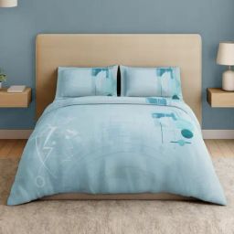 Spaces Cotton Blue Geometric 132 TC Double Size Bedsheet with 2 Pillow Covers-picture-44