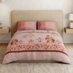 Spaces Cotton Pink Floral 132 TC Double Size Bedsheet with 2 Pillow Covers-picture-6