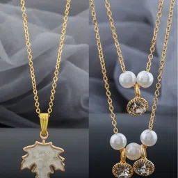 Birado Jewellery Set Of 2 Stainless Steel Gold-Plated Artificial Beaded Minimal Necklace-picture-16