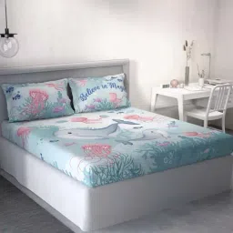 Ddecor Live beautiful Little Brats Blue 144 TC Cotton Queen Bedsheet with 2 Pillow Covers-picture-40