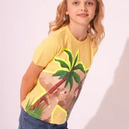 VERO MODA GIRL Kids Buff Yellow Cotton Graphic T-Shirt-picture-6