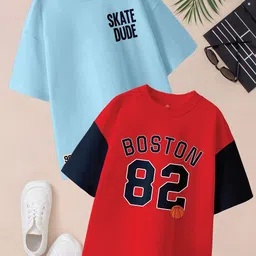 BAESD Boys Pack Of 2 Printed Drop-Shoulder Sleeves Oversized Pure Cotton T-shirts-picture-42