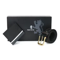 Red Tape Black Leather Belt & Wallet Gift set-image-1