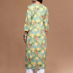 Varanga Sea Green Cotton Regular Fit Floral Print Kurta image 2