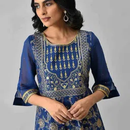 Aurelia Blue Cotton Printed A Line Kurta image 5