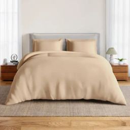 Spaces Cotton Orange Solid 170 TC Double Size Bedsheet with 2 Pillow Covers-picture-45