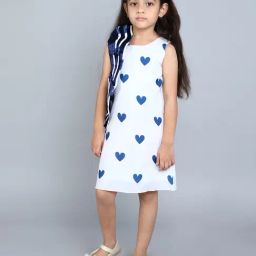 Pink Chick Girls Navy Blue Cotton Sleevelesss Ruffle Printed A-Line Dress-picture-28