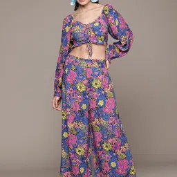 Label Ritu Kumar Women Blue Floral Printed Co-Ords-image-3