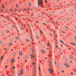 Myntra Elegant Homes Peach-Coloured & White 300 TC King Bedsheet with 2 Pillow Covers image 2