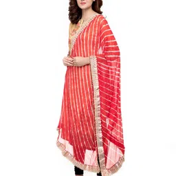 A R SILK DUPATTA HUB Striped Leheriya Dupatta with Gotta Patti image 2