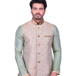 Manyavar Beige Embroidered Ethnic Jacket-picture-14
