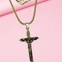 THE MEN GIFT Jesus Crucifix Cross Contemporary Shaped Pendant with Chain-image-59