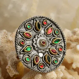 Moedbuille Silver-Plated Crystals-Studded Antique Oxidised Finger Ring-picture-27