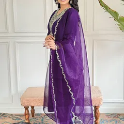 BAESD Women Ethnic Motifs Embroidered Regular Thread Work Kurta with Trousers & With Dupatta image 4