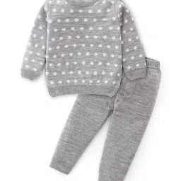 Babyhug Knitted Full Sleeves Polka Dots Design Sweater Set - Grey-picture-24