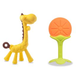 Chinmay Kids Silicone Baby Teether Giraffe and Stand Shape Baby Teething Toy Cartoon BPA Free Teether Yellow & Orange-picture-41