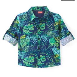 Babyhug Cotton Knit Full Sleeves  Shirt  with Tropical  Print - Navy Blue-image-88