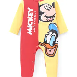Babyhug Disney Interlock Knit Full Sleeves Footed Cut & Sew Sleep Suit with Mickey Mouse Graphics - Red & Yellow-picture-12