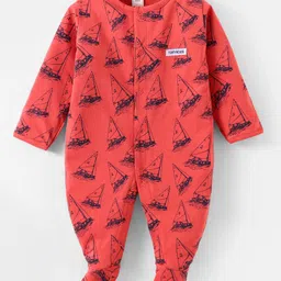 ToffyHouse 100% Cotton Knit Full Sleeves Sleep Suit With Sailboats Print - Dark Pink-picture-25