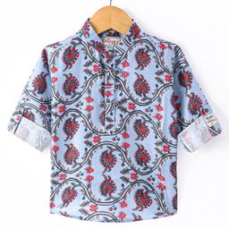 Dapper Dudes Full Sleeves Floral Printed Kurta Style Shirt - Grey-picture-20