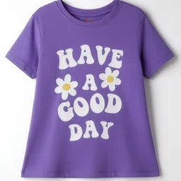 kookie kids india Kookie Kids Single Jersey Knit Half Sleeves T-Shirt with Have a Good Day Print - Purple-picture-22