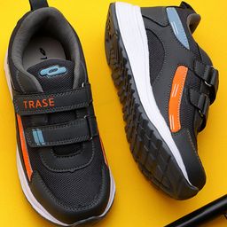 TRASE Colour Blocked Double Velcro Closure Sneakers - Grey & Orange-picture-14