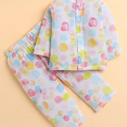 Polka Tots Cotton Woven Full Sleeves Polka Dots Printed Jhabla & Coordinating Pant Set - Multi Colour-picture-39