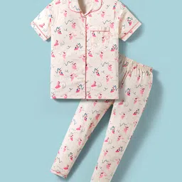 CUCUMBER Sinker Woven Half Sleeves Co-ords Night Suit With Princess Print - Pink-picture-10