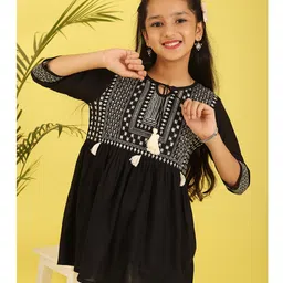 ISHTI Rayon Woven Three Fourth Sleeves Sequins Embroidered Top - Black-picture-15