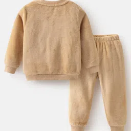 Mark & Mia Full Sleeves Winter Wear Fur Sweatshirt & Lounge Pant Set with Lion Patch Detailing - Beige image 2