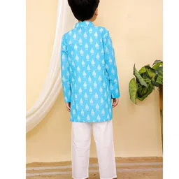 AJ Dezines Cotton Full Sleeves Floral Printed Kurta & Pyjama Set - Blue image 3