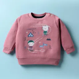 Zero Fleece Knit Full Sleeves Winter Sweatshirt & Lounge Pant Set with Animal Print - Rose Gold image 2