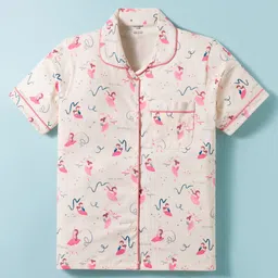 CUCUMBER Sinker Woven Half Sleeves Co-ords Night Suit With Princess Print - Pink image 2