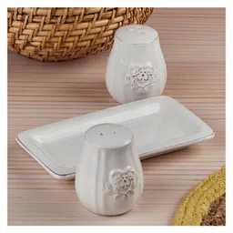 Kookee Ceramic Salt and Pepper Shakers Set with tray for Dining Table (10656) image 3