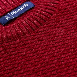 Pine Kids Knit Full Sleeves Solid Color Pullovers Sweater- Red image 3