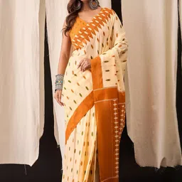 Munir Ethnic Motifs Pure Cotton Ikat Saree With Blouse Piece-picture-21