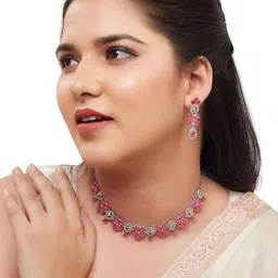 ELANHOOD Rhodium-Plated Stone Studded Choker Jewellery Set-picture-11