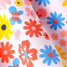 Babyhug Interlock Knit Half Sleeves Frock With Floral Print & Bow Applique - White image 4