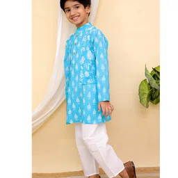 AJ Dezines Cotton Full Sleeves Floral Printed Kurta & Pyjama Set - Blue image 5