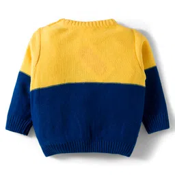 Babyhug Cotton Knit Full Sleeves Color Block Sweater Set - Yellow & Navy Blue image 3