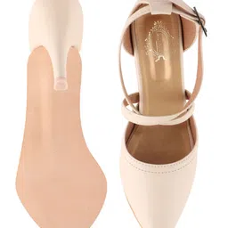 Shoetopia Metallic With Buckle Closure Stilettos Heel Sandals - Cream image 5