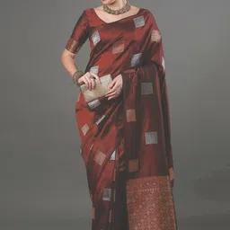 VASTRAAVEDAA Ethnic Motifs Woven Design Zari Art Silk Banarasi Saree-picture-17